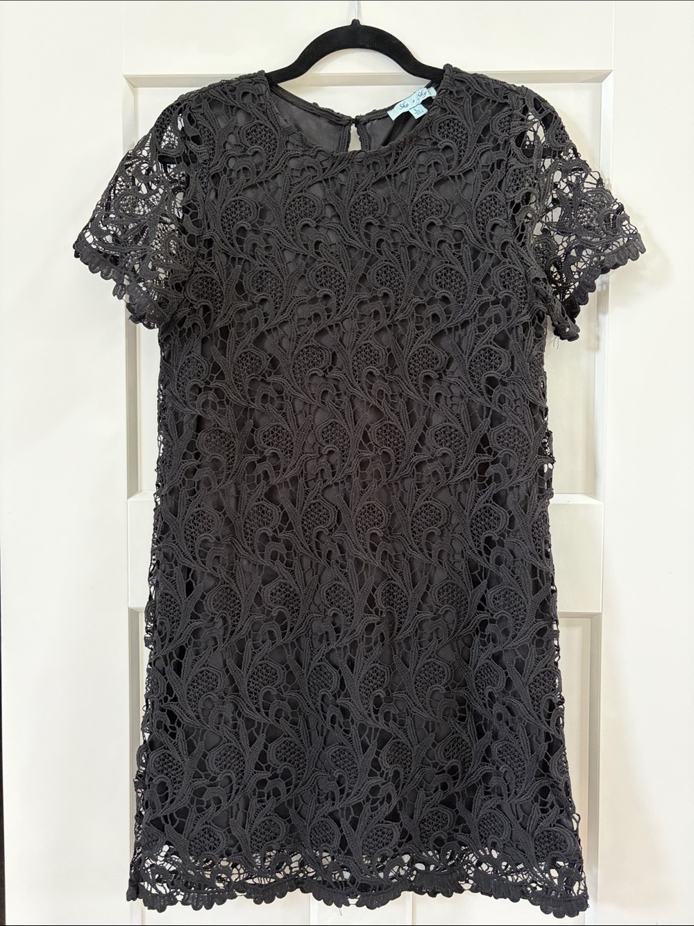 She + Sky Black Crochet Lace Mini Dress